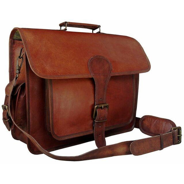 17"DHK Men Genuine Vintage Leather Messenger Shoulder Laptop Large Bag  Briefcase