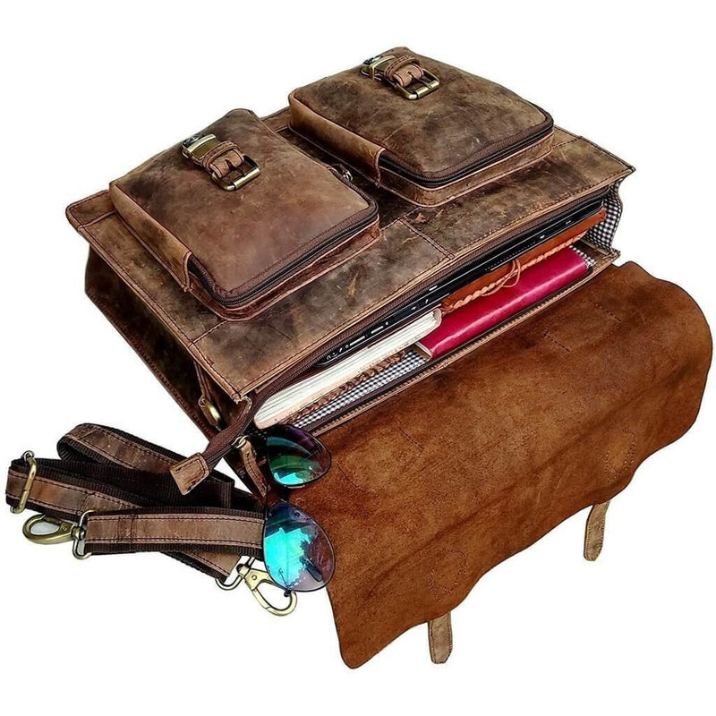 Handmade Canvas & Buffalo Leather Messenger Bag Leather Laptop Bag