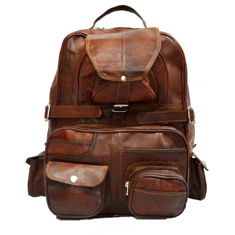 Extra Large Vintage Leather Rucksack Backpack with Multi Function Pock ...