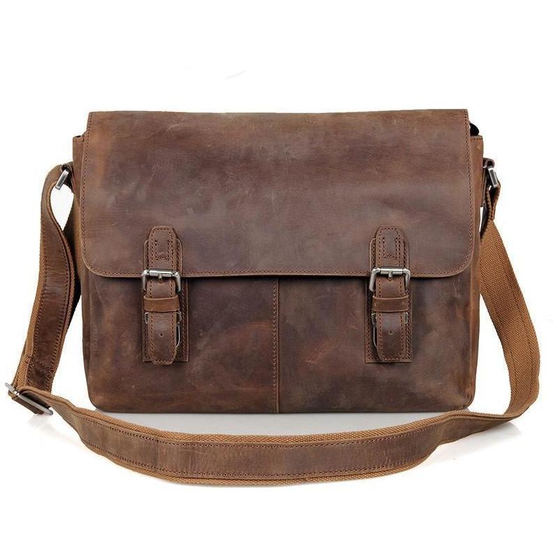 Vintage Crazy Horse Leather Messenger Briefcase | Leather Bags Gallery