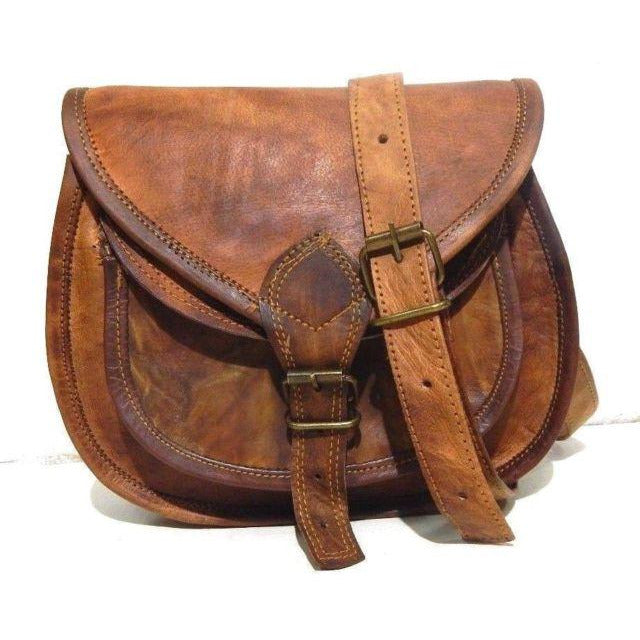 Distressed Brown Leather Crossbody Purse Vintage Bag Shoulder 